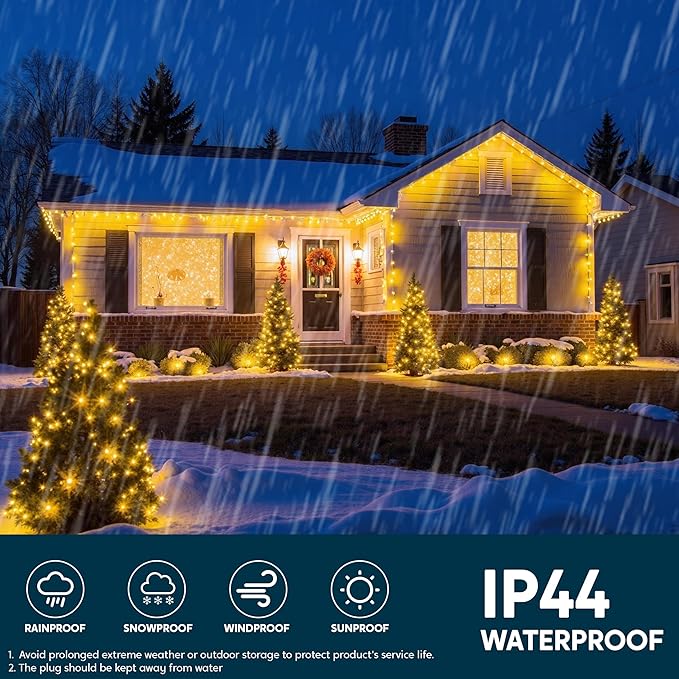 Joiedomi 1200 LED Christmas Lights Outdoor,394 FT Warm White Christmas Tree Lights with 8 Modes Timer, PVC Clear Wire String Lights with Reel for Indoor Outdoor Holiday Xmas Eve Night Decorations