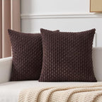 Kevin Textile Decorative Pillow Covers Set of 2 Striped Plush Corduroy Pillows Pillowcases Boho Home Decor Cushion Covers for Couch Sofa Bed Living Room 18x18 Inch, Coffee