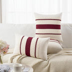 Fancy Homi Set of 2 Burgundy Boho Euro Decorative Throw Pillow Covers 26x26 Inch for Couch Bed Sofa, Aesthetic Modern Farmhouse Christmas Room Decor, Soft Cotton Cute Textured Cushion Case