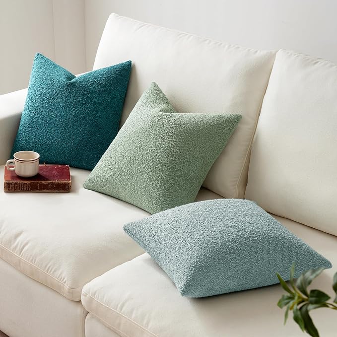 MIULEE 18x18 Inch Decorative Pillow Covers for Couch Bed Set of 2 Textured Boucle Neutral Winter Throw Pillows Greyish Green Accent Solid Cushion Pillowcases Sofa Livingroom Home Decor