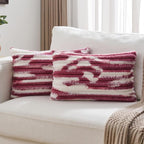 FUTEI Burgundy Decorative Throw Pillow Covers 12x20 Inch Set of 2, Soft Tie-Dye Faux Rabbit Fur Striped Texture Pillow Case, Modern Home Decor for Couch Bed Living Room
