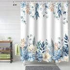 Vandarllin Blue Christmas Poinsettia Shower Curtain, Winter Eucalyptus Leaves Shower Curtains Set with Hooks, Waterproof Fabric Bathroom Curtains Decor Home Accessories,72X 96 Inch Extra Long