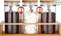 Glass Coffee Storage Container with Bamboo Shelf, 3PCS 49oz Airtight Sealed Coffee Bean Jar with Clamp Lid & Measuring Spoon, Kitchen Pantry Canister Set for Ground Coffee Sugar Tea Flour