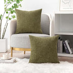 MIULEE Pack of 2 Couch Throw Pillow Covers 20x20 Inch Soft Olive Green Chenille Pillow Covers for Sofa Living Room Solid Dyed Pillow Cases