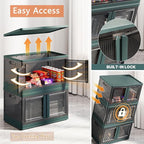 2-Pack Stackable Storage Bins with Lids and Doors - 19Gal Collapsible Storage Bin with Wheel, Closet Organizers and Storage with Lock, Plastic Storage Containers for Home and Office, Green