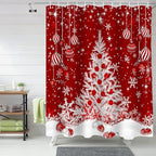 Vandarllin Red Christmas Shower Curtain, White Xmas Tree Snowflakes Red Balls Shower Curtains Set with Hooks, Winter Waterproof Fabric Bathroom Curtains Decor Home Accessories,72 X 72 Inch Long
