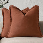Foindtower Set of 2 Decorative Linen Fringe Throw Pillow Covers Farmhouse Cushion Cover with Tassels Soft Accent Pillowcase for Couch Chair Sofa Bed Living Room Home Decor,18×18 Inch,Fall Rust Orange