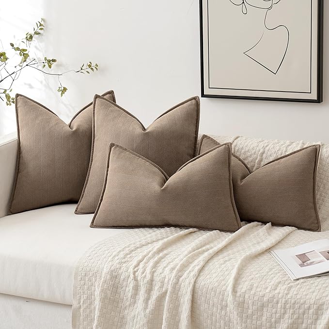 MIULEE Pack of 2 Coco Brown Decorative Pillow Covers 20x20 Inch Soft Chenille Luxurious Couch Throw Pillows Farmhouse Cushion Covers with Elegant Design for Sofa Bedroom Living Room Home Decor