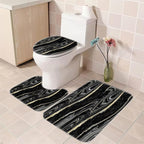 Black Marble Shower Curtain Set with Bath Mat, Toilet Lid Cover, U Shaped Rugs, Modern Abstract Gold Bathroom Decor Accessories, 70.8 x 70.8 inches Fabric, Waterproof, 12 Hooks.