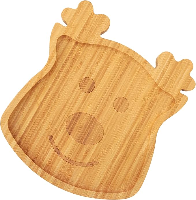 WILLKOMMEN Christmas Serving Tray, Bamboo Reindeer Shaped Serving Platter, Charcuterie Board Serving Dishes 10" x 9" for Party Cookie Fruit Tray Cheese Board Plate