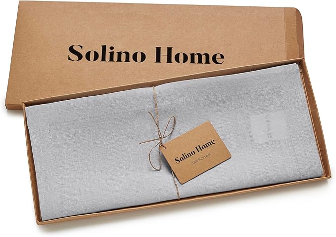 Solino Home Linen Soft Grey Table Runner 108 Inches Long - 100% Pure Linen 14 x 108 Inch Table Runner for Fall, Autumn, Thanksgiving, Christmas - Fete