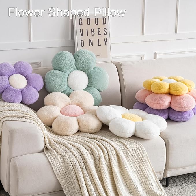 Xiashrk Flower Pillows, Decorative Pillows for Couch, Cute Daisy Pillow for Bed, Flower Shaped Decorative Throw Pillow Room Decor (Lavender Purple, 19.6 Inches)