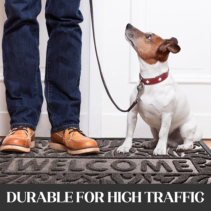 Yimobra Large Welcome Mat 36x24, Waterproof Non-Slip Outdoor Mats for Front Door Outside Entrance, Low-Profile Entryway Mat Indoor for Garage Patio, Brown