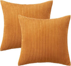 MIULEE Pack of 2 Burnt Orange Pillow Covers 24x24 Inch Soft Boho Striped Corduroy Throw Pillow Covers Set Decorative Square Cushion Cases Pillowcases for Sofa Bedroom Couch