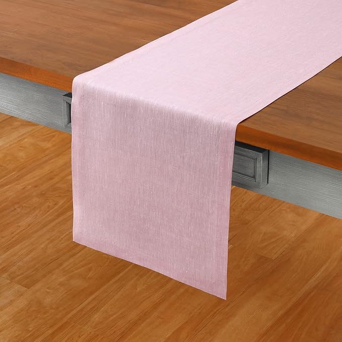 Solino Home Linen Bubblegum Pink Table Runner 132 Inches Long - Athena, 100% Pure Linen Dining Table Runner 14 x 132 Inch for Halloween