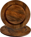 CLEENTABLE Wooden Dinner Plates Set of 2-13" Serving Dinner Plate Chargers for Weddings, Parties, Rustic Table Decor, Indoor Outdoor Dining - Lightweight Round Appetizer Plates (Walnut)