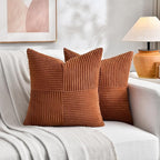 Fancy Homi 2 Packs Rust Samll Decorative Throw Pillow Covers 12x12 Inch with for Living Room Couch Bed, Farmhouse Boho Home Decor, Soft Corss Patchwork Corduroy Square Terracotta Cushion Case 30x30 cm