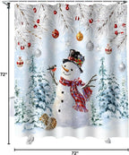 Vandarllin Snowman Shower Curtain, Blue Merry Christmas Tree Red Balls Squirrel Shower Curtains Set with Hooks, Winter Waterproof Fabric Bathroom Curtains Decor Home Accessories,72 X 72 Inch Long