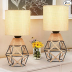 Hamilyeah Woven Table Lamps Set of 2, Boho Bedside Lamps with Fabric Shade, Farmhouse Lamps for Night Stands with On/Off Switch, Modern Industrial Desk Lamps for Bedroom, Living Room, Office