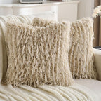 FUTEI Apricot Decorative Throw Pillow Covers 22x22 Inch Set of 2,Soft Fluffy Faux Feather Texture Cushion Cases,Modern Home Luxury Decor for Couch Bed Living Room