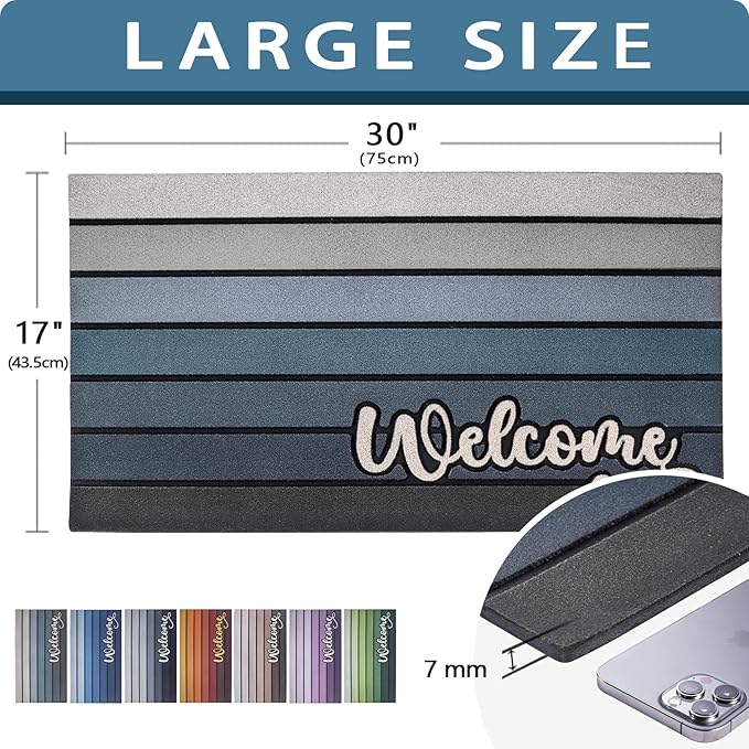 Bulijojo Nordic Grey Entrance Door Mat Large 17 x 30 Inch Entry Way Doormat Front Door Rug Outdoor Heavy Duty Welcome Mat, Non Slip Rubber Back Low Profile