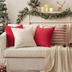 MIULEE Pack of 2 Corduroy Pillow Covers Soft Soild Striped Christmas Throw Pillow Covers Set Decorative Square Cushion Cases Pillowcases for Cushion Couch Sofa Bedroom Living Room 16 x 16 Inch Red