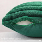 Pallene Faux Fur Plush Lumbar Christmas Throw Pillow Covers 12x20 Set of 2, Luxury Soft Fluffy Striped Decorative Pillow Covers for Sofa, Couch, Living Room, Christmas Green