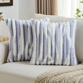 FUTEI Light Purple Decorative Throw Pillow Covers 20x20 Inch Set of 2, Soft Tie-Dye Faux Rabbit Fur Striped Texture Cushion Case, Modern Home Decor for Couch Bed Living Room