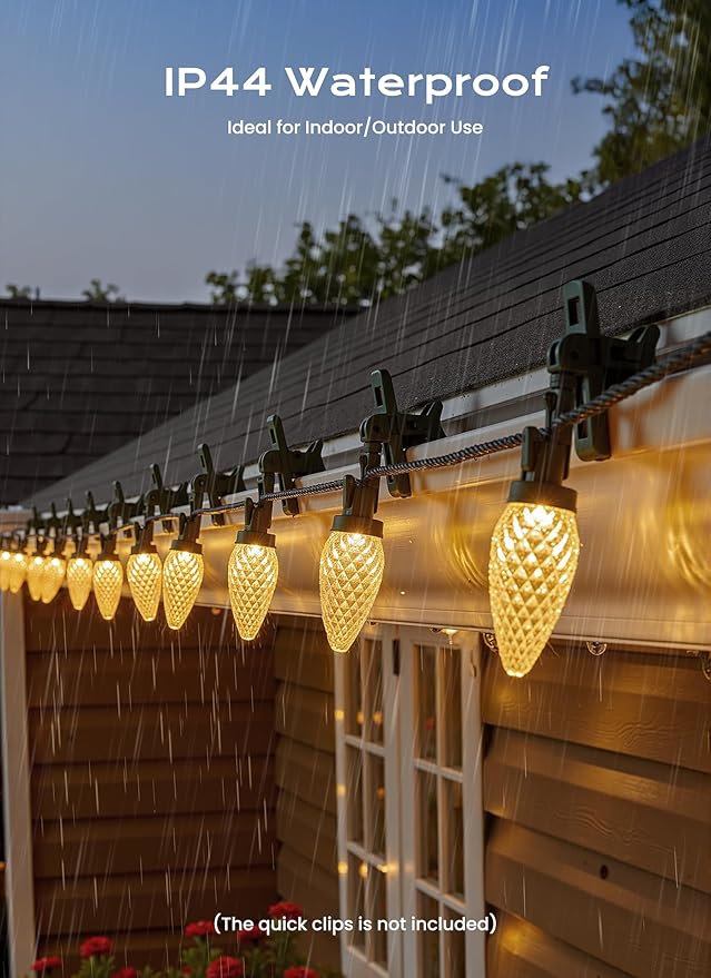 C9 Christmas Lights Outdoor, 66 FT 100 LED Connectable C9 String Lights with 8 Modes and Timer Extendable Xmas Tree Patio Roofline Garden Yard Holiday Party Indoor Outdoor Decoration, Warm White
