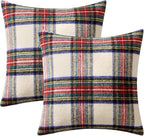 MIULEE Christmas Plaid Decorative Throw Pillow Covers Set of 2 Scottish Tartan Vintage Farmhouse Winter Cuhion Case Pillow Covers for Couch livingroom Sofa Bed Porch Home Decor 20x20inch White