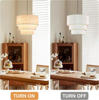 19.7" Linen Drum Pendant Light, Drum Light Chandelier Pendant Lights Kitchen Island Lighting, 3 Tier Large Farmhouse Pendant Hanging Light Dining Room Pendant Chandelier for Foyer Hallway