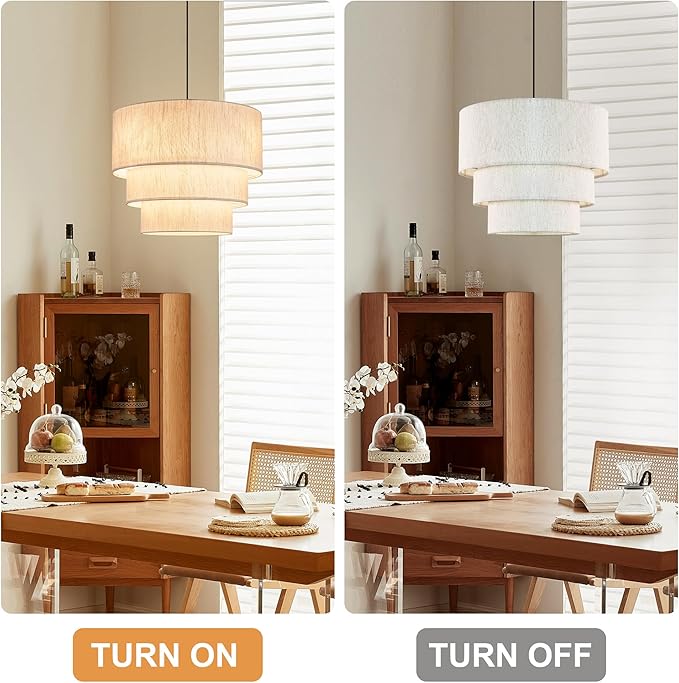 19.7" Linen Drum Pendant Light, Drum Light Chandelier Pendant Lights Kitchen Island Lighting, 3 Tier Large Farmhouse Pendant Hanging Light Dining Room Pendant Chandelier for Foyer Hallway