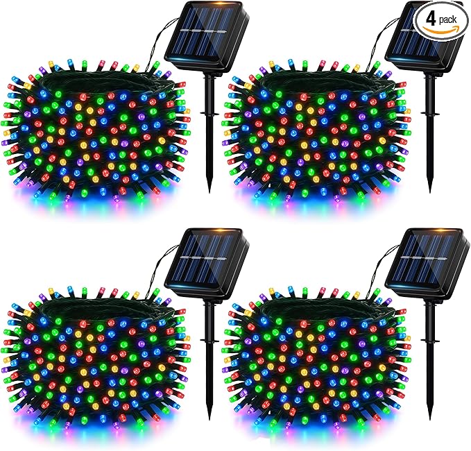 Solar String Lights Outside, 4Pack 480 LED Fairy Lights, 160FT Solar Twinkle Light with 8 Modes Waterproof Outdoor for Christmas Tree Halloween Wedding Garden Patio Yard Decorations(Multicolor)