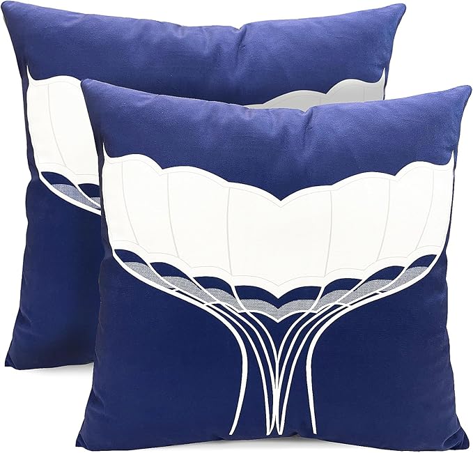Decorative Throw Pillow Covers Set of 2 Whale Caudal Fin Pillow Covers 18x18 inch Super Soft Short Plush Square Throw Pillows,Farmhouse Outdoor Pillow Covers for Couch Sofa Bed Living Room