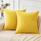 MIULEE Pack of 2 Couch Throw Pillow Covers 20x20 Inch Soft Yellow Chenille Pillow Covers for Sofa Living Room Solid Dyed Pillow Cases