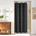 MitoVilla Boho Small Stall Shower Curtain 36 x 72, Narrow Polyester Linen Fabric Shower Curtains for Farmhouse Bathroom Decor, Half Size Cloth Shower Curtain Set with Hooks, Black
