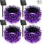 Brightown 4 Pack Halloween Solar String Lights, Total 184FT 480 LED Solar Lights Outdoor Waterproof Black Wire with 8 Modes, Solar Fairy Light for Garden Yard Patio Party Decors, Purple