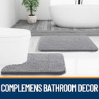 OLANLY Toilet Rugs U-Shaped 24x24, Extra Soft Absorbent Chenille Contour Bathroom Rugs for Toilet, Dry Quickly, Machine Washable, Non-Slip Bath Mat, Grey