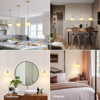 Pendant Light 2 Pack with White Striped Glass Lmapshade, Brass Vintage Pendant Light Adjustable Hanging Light for Kitchen Island Dining Room Hallway