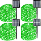 QITONG 4 Pack Green Solar Fairy Lights, Each 33ft 100 LED Halloween Lights Outdoor Waterproof, 8 Modes Silver Wire Christmas String Lights