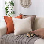 Woaboy Decorative Linen Fringe Throw Pillow Covers Boho Farmhouse Soft Cushion Covers Accent Pillowcases with Tassels for Living Room Couch Sofa Bed Chair,20x20 Inch Set of 2,Rust Brick