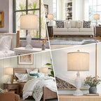 TOBUSA Farmhouse Living Room Table Lamps Set of 2, Grey Rustic Vintage Table Lamps for Bedroom Nightstand, Antique Bedside Desk Lamps with Linen Shade, 22’’ Traditional Resin Lamp Sets for End Table