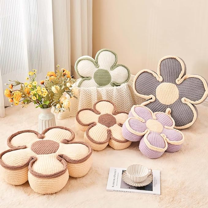 Flower Shaped Floor Cushion, Soft Plush Pillow for Sofa Couch Bed (13.7 Inch, Grey)