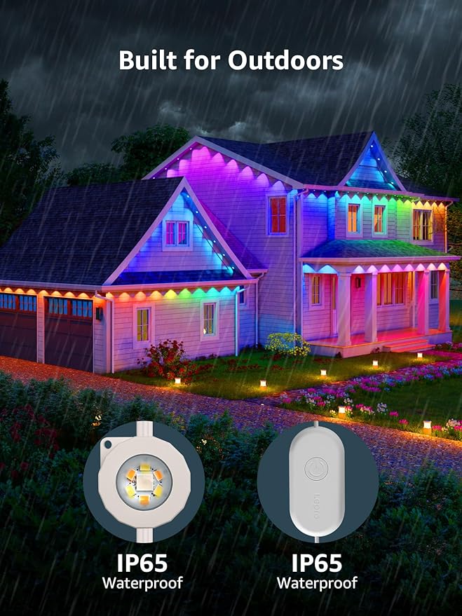 Lepro E1 AI Permanent Outdoor Lights APP Control, 100ft 60 LED Smart RGB+IC+Warm/Cool White House Eave Light for Halloween Christmas, Alexa Google Enabled, 2.4 GHz WiFi/Bluetooth, NO Remote Controller