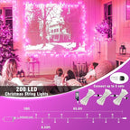 100ft Pink Christmas Lights Outdoor 300 LED Pink String Lights 8 Modes Clear Wire, Plug in Waterproof Twinkle Fairy Lights for Bedroom Indoor Wedding Christmas Party Decorations