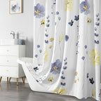 QiyI Extra Long Shower Curtain 72 x 84, Modern Watercolor Floral Shower Curtain, 3D Embossed Blue Yellow Flower Cloth Bathroom Curtain, Waterproof Fabric Farmhouse Bath Curtain Set with Hooks