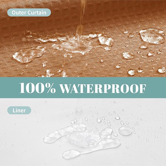 BurntOrange Extra Long No Hook Waffle Weave Shower Curtain with snap-in Liner Replacement, 230GSM Waterproof Fabric Hotel Shower Curtain Set for Bathroom, Through Mesh Top Window,71Wx86H