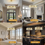 Modern Crystal Chandeliers for Living Room, 40 Inch Large Gold Crystal Chandeliers for Dining Room, Luxury LED Round Foyer Chandelier for High Ceiling Entryway Brass Chandelier Pendant Ceiling Light