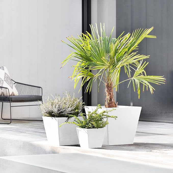 Ecopots Rotterdam Durable Modern Square Indoor/Outdoor Recycled-Based Composite Flower Planter, Pure White, 12"