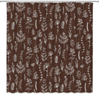 Brown Herbs Shower Curtain Boho Floral Retro Botanical Vintage Farmhouse Cute Leaves Plant Flowers Bathroom Curtain Set with Hooks(36" WX70 H)